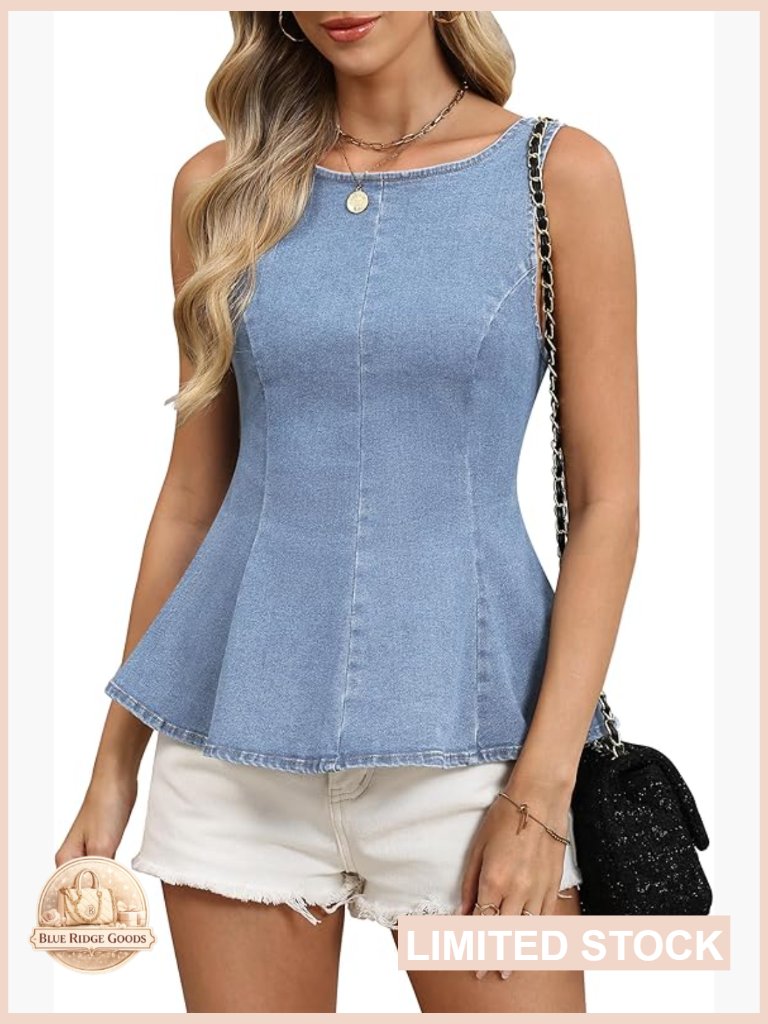 Denim Peplum Tank Top Sleeveless Bow Back Corset Vest Y2k Retro Western